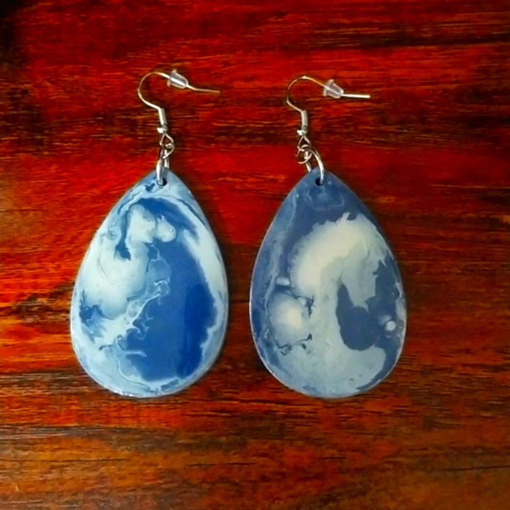 Handmade wood acrylic poured earrings